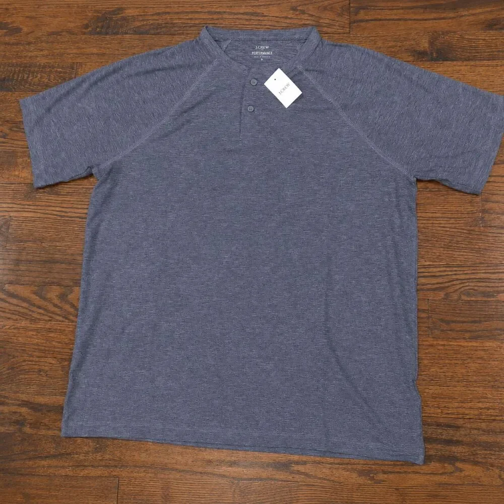 NWT J.Crew Performance Henley Navy Shirt Mens Size Large